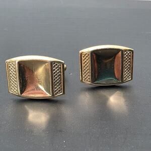 Vintage Rectangular Gold Tone Cufflinks Textured Geometric Mid Century Formal